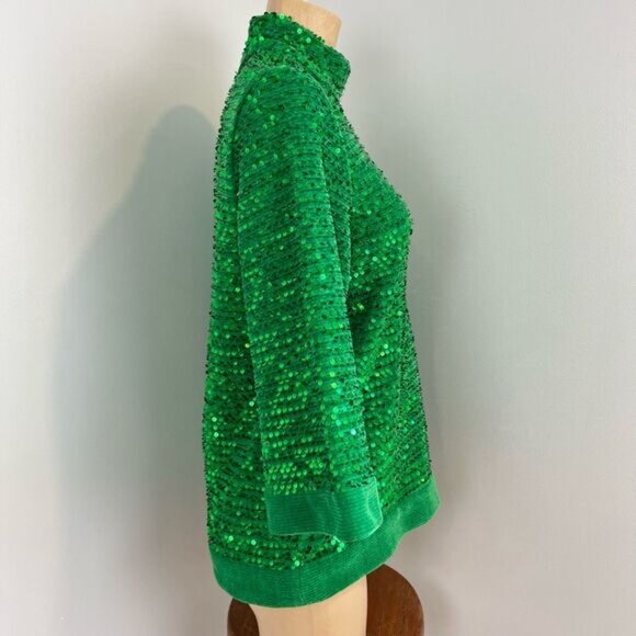 ZARA NEW SEQUIN KNIT VELOUR TUNIC TOP LIMITED EDTION GREEN SIZE SMALL - Picture 3 of 15